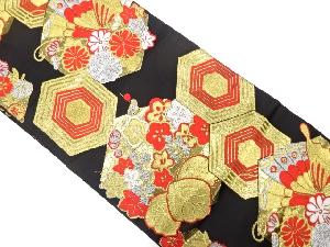 アンティーク 亀甲に蝶・桐・菊模様織り出し袋帯(着用可)